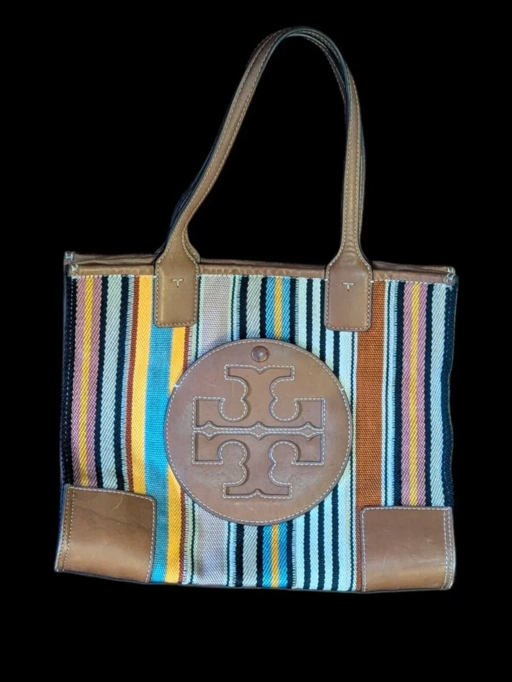 Tory Burch Ella Webbing Patchwork Magnetic Closure 12.95 X 4.38 X 10.56